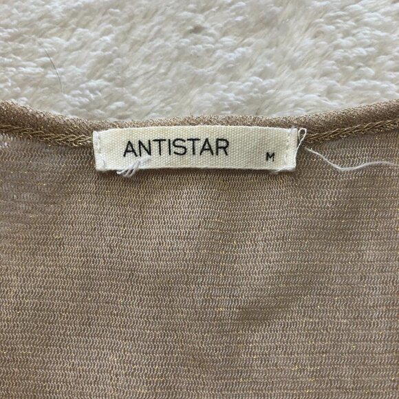 ANTISTAR Gold Sheer Metallic Short Sleeve Party Top Size Med - Picture 5 of 10